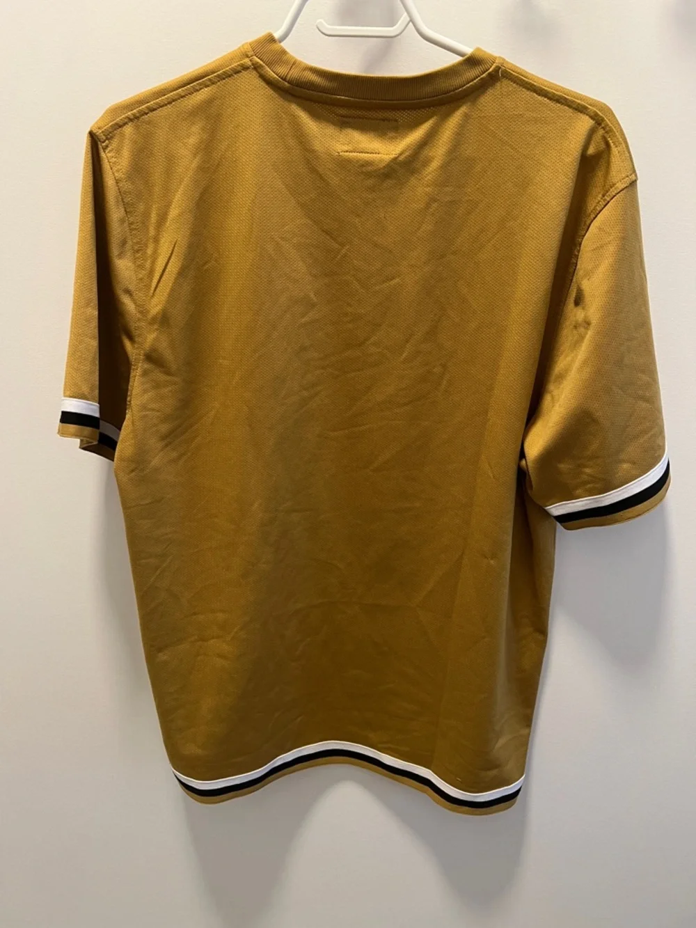Stussy Mustard Short Sleeve Logo Tee with Black & White Ringer Trim - Picture 5 of 6